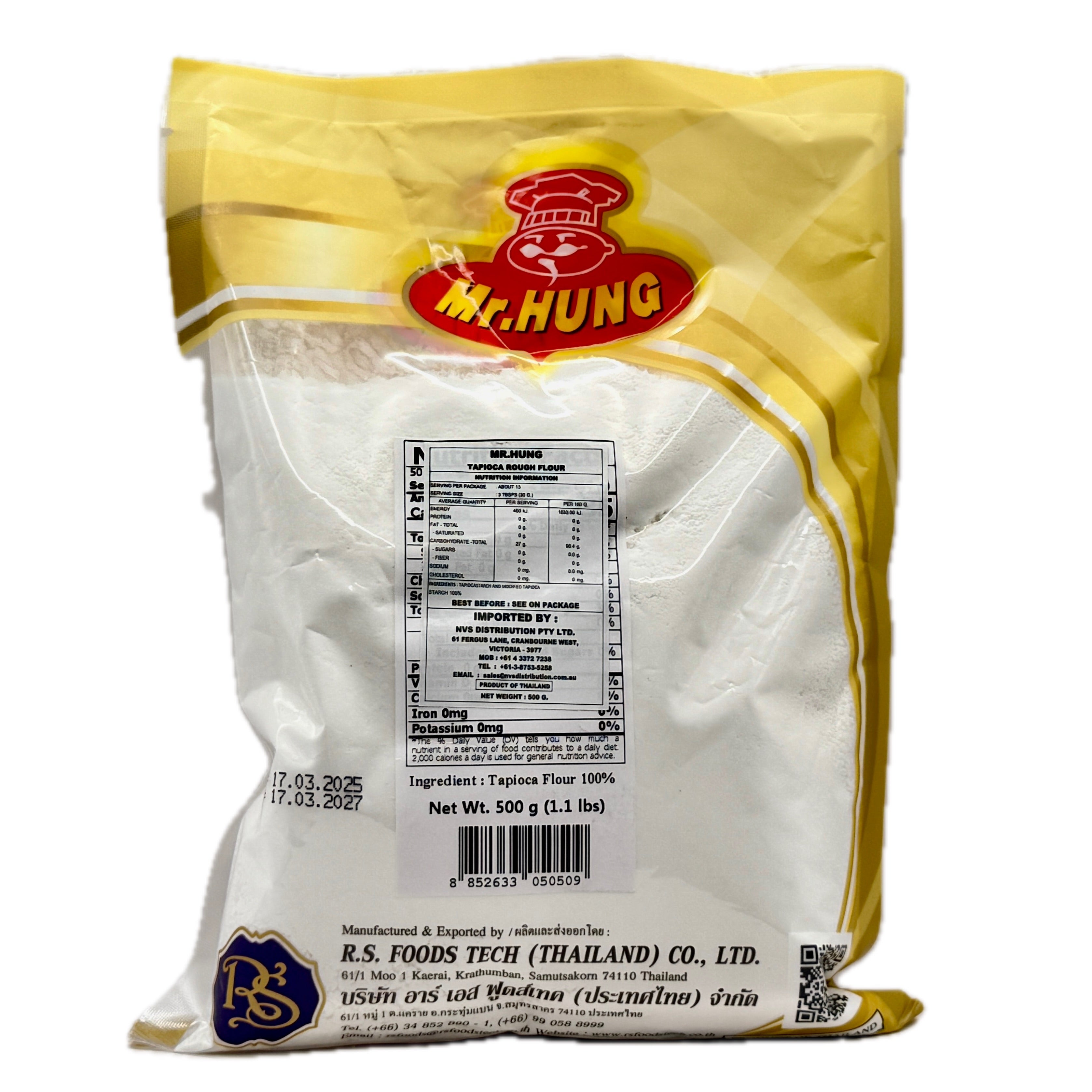 Mr Hung tapioca rough starch 500g back label with nutrition facts