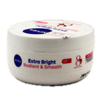 Nivea Extra Bright Radiant and Smooth UV Body Cream 100ml white jar top view