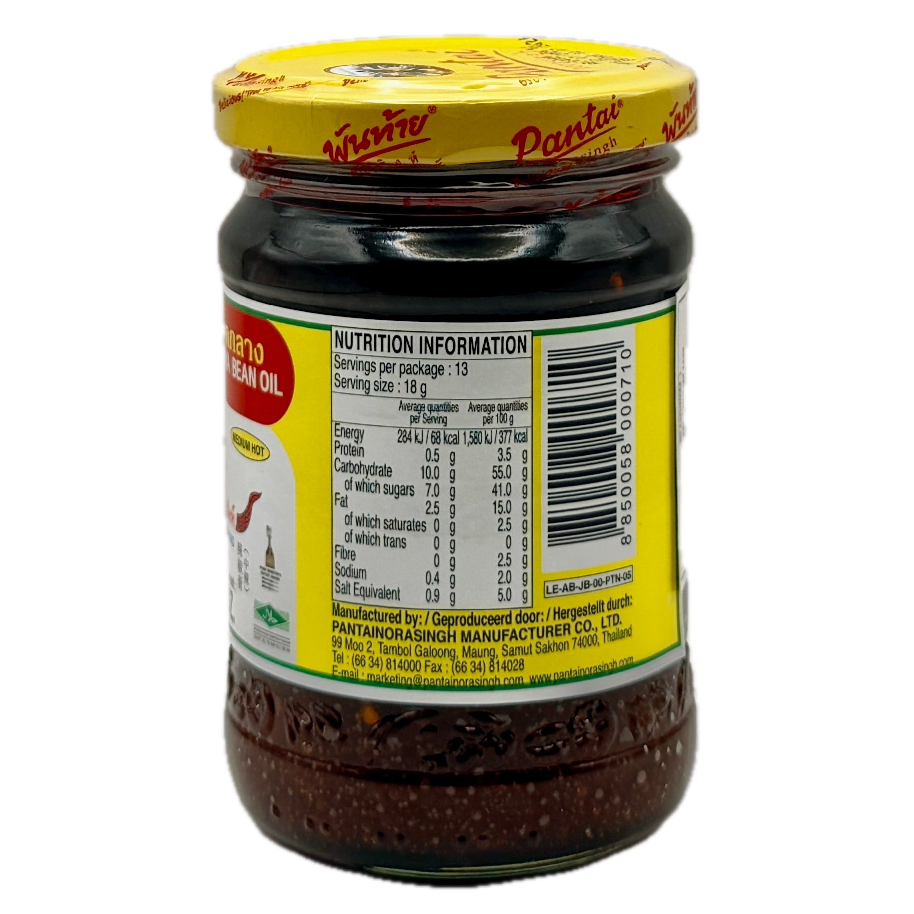 Pantai Chili Paste Soya Bean Oil back label nutrition facts