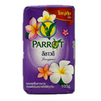 Parrot Frangipani Soap Bar 105g purple packaging with frangipani plumeria flowers