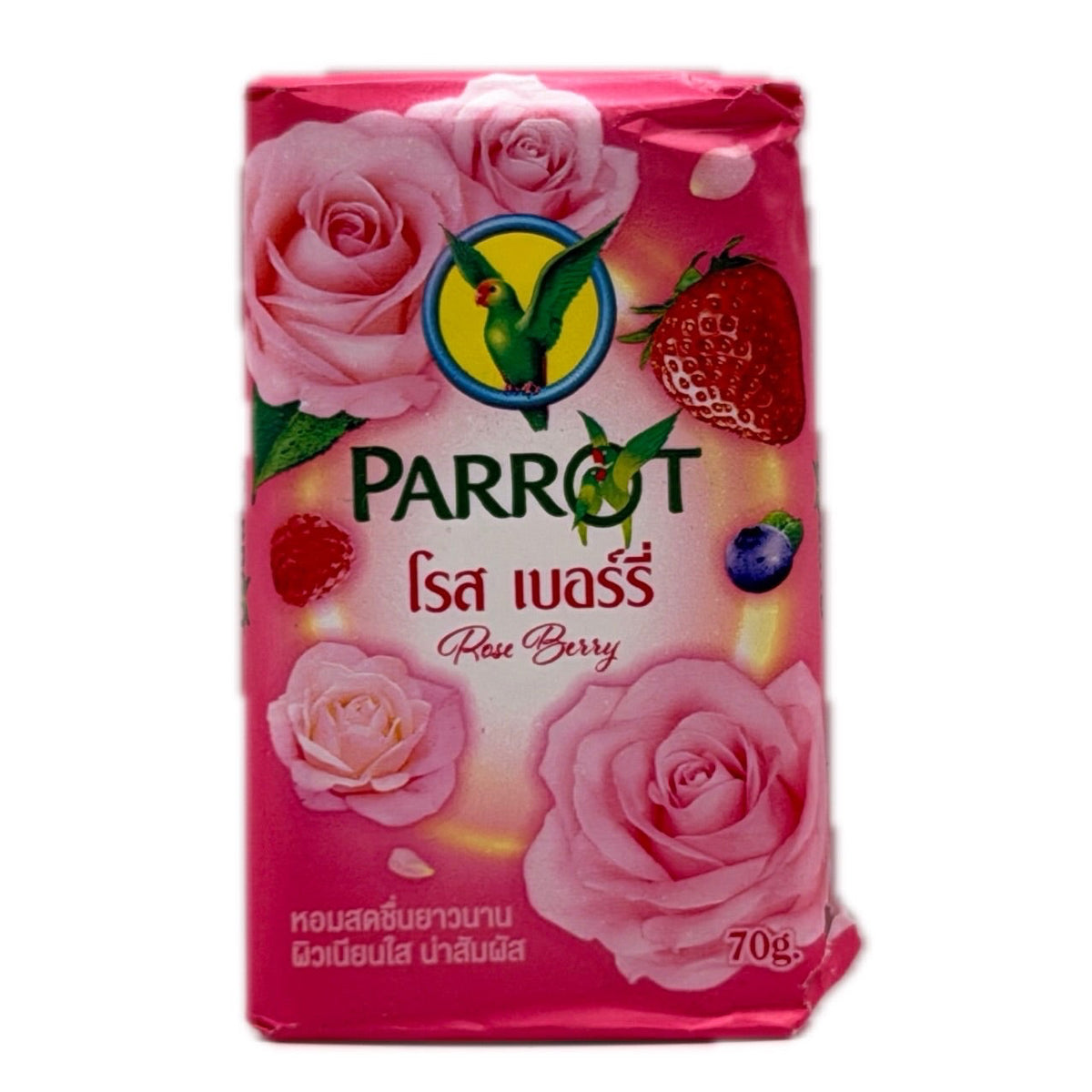 Parrot Rose Berry Soap Bar 70g pink packaging with roses strawberries and berries