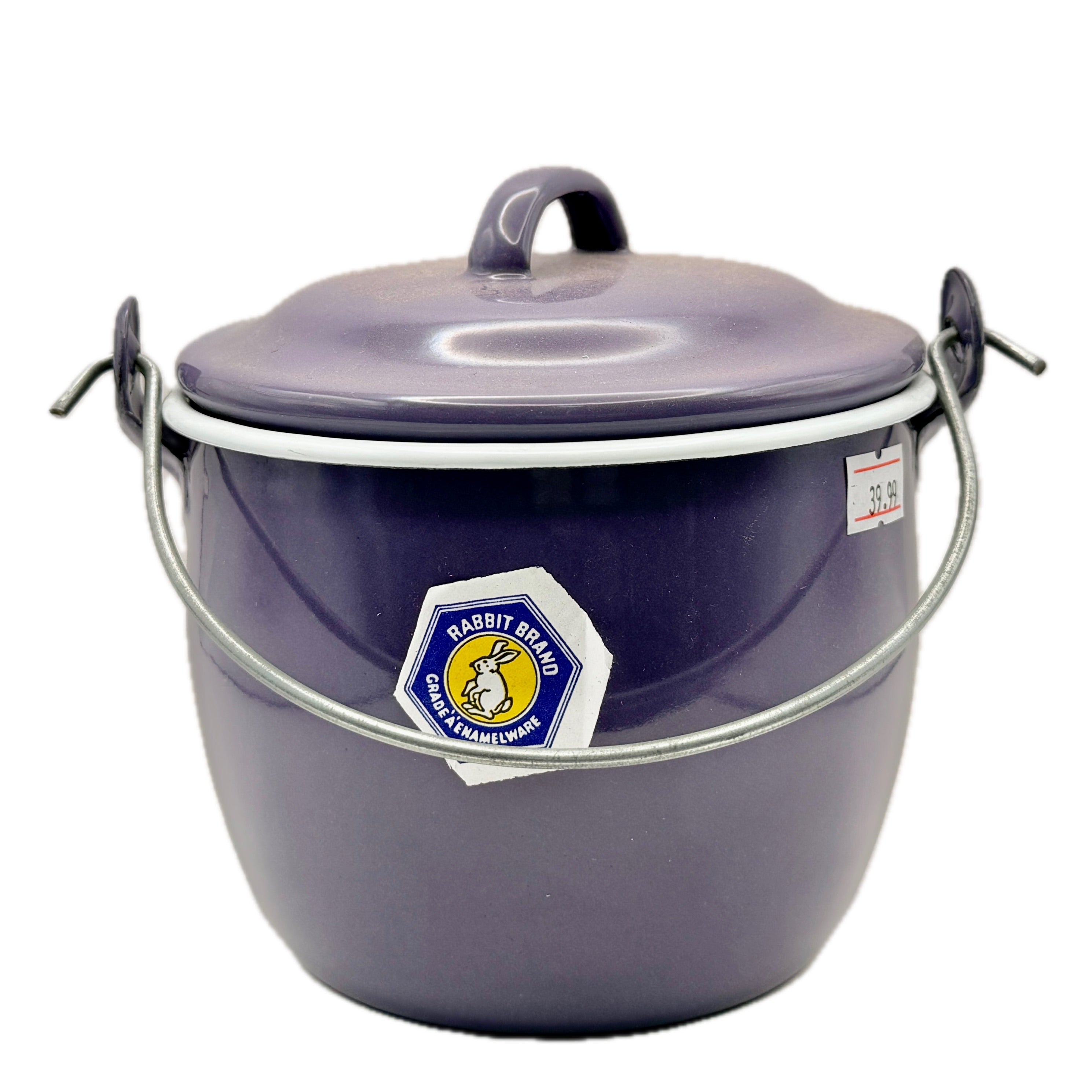 Rabbit Brand Grade A Purple Enamelware Pot with lid on white background