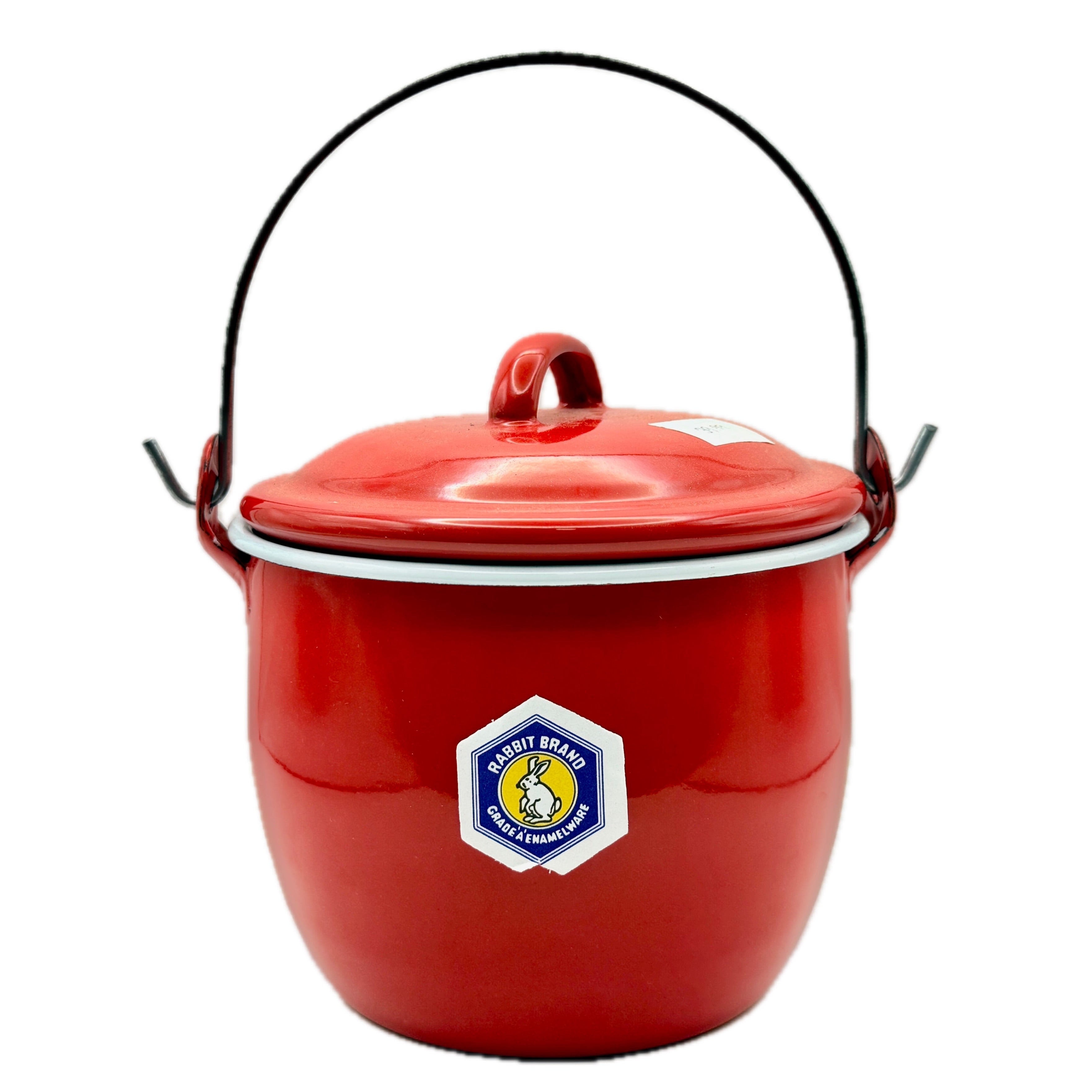 Rabbit Brand Grade A Red Enamelware Pot with lid on white background