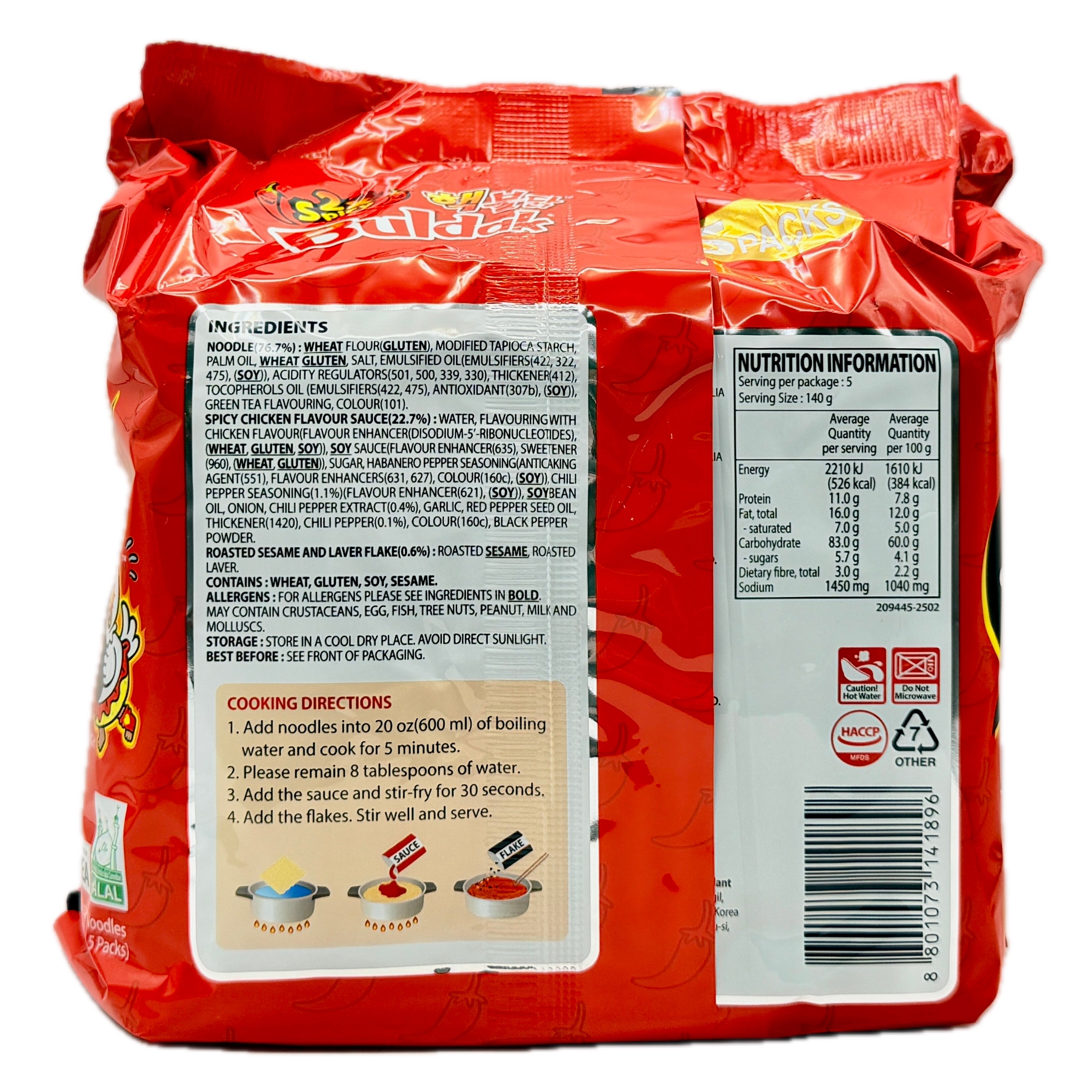 Samyang Buldak 2X Spicy Ramen ingredients and nutrition label back