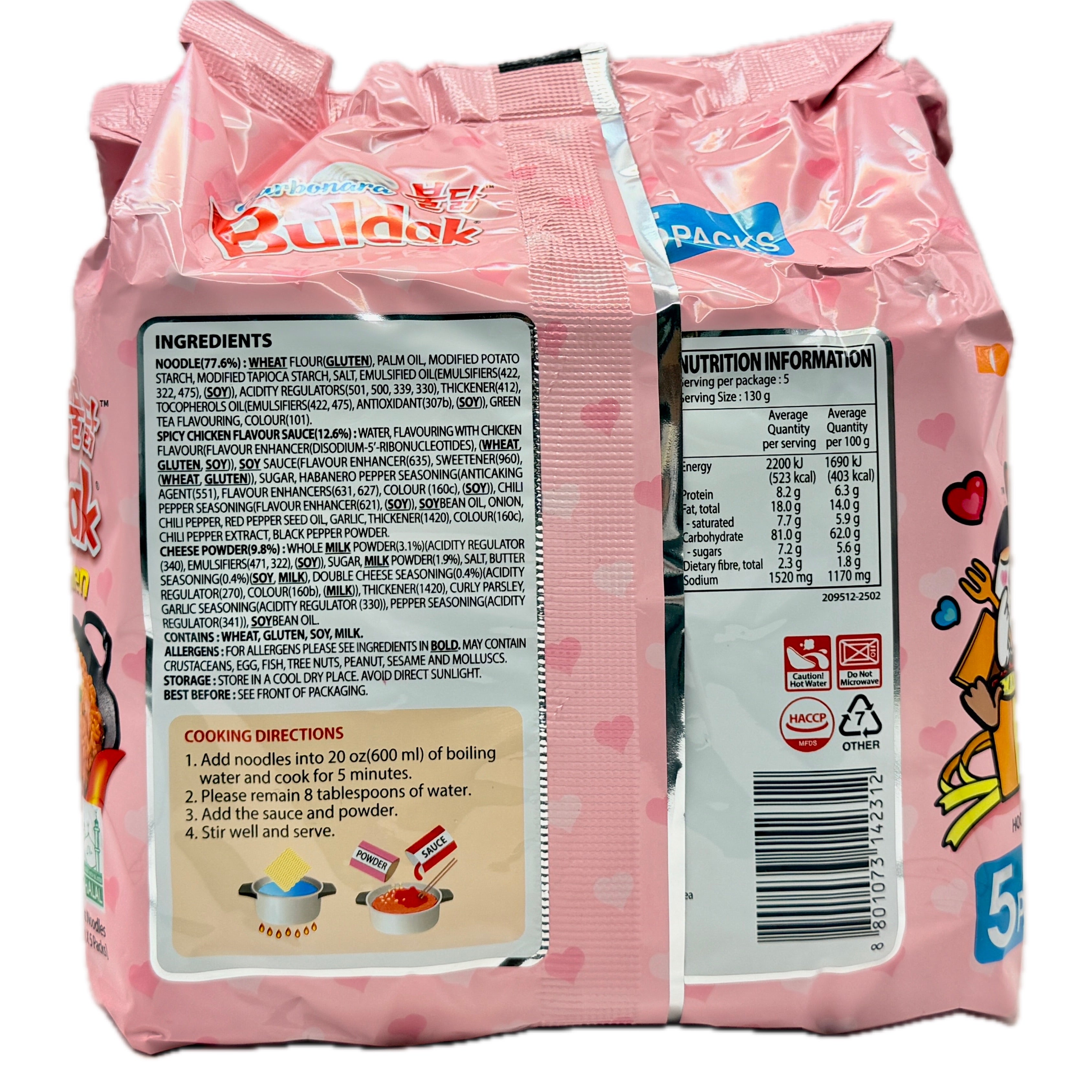 Samyang Buldak Carbonara Spicy Ramen ingredients nutrition facts back label