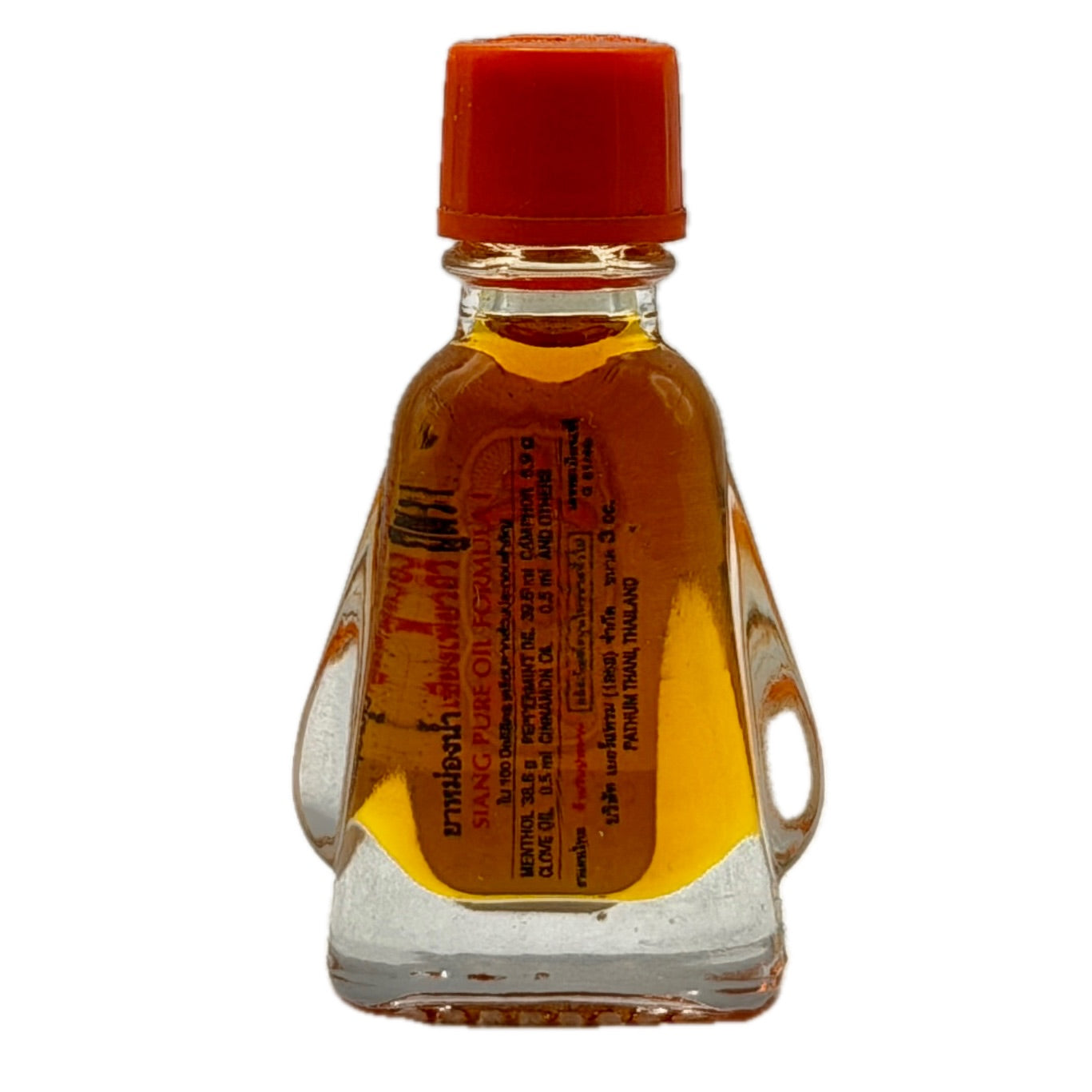 Siang Pure Oil Formula I Thai herbal oil back label showing menthol camphor eucalyptus ingredients