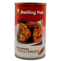 Smiling Fish Fried Mackerel in Chilli Sauce 93g red and white can showing thick mackerel pieces in chilli sauce