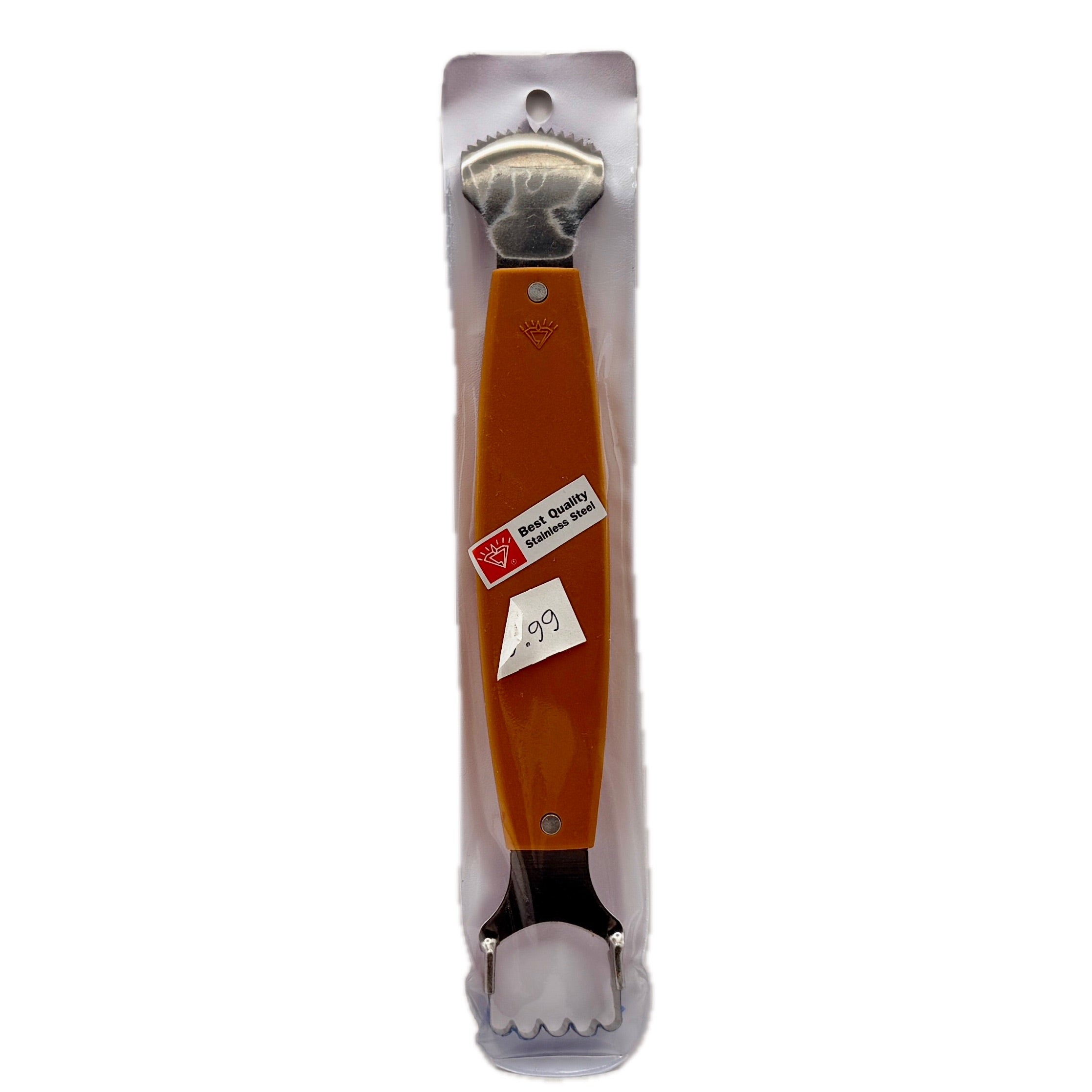 Stainless Steel Bottle and Can Opener Combo amber handle on white background