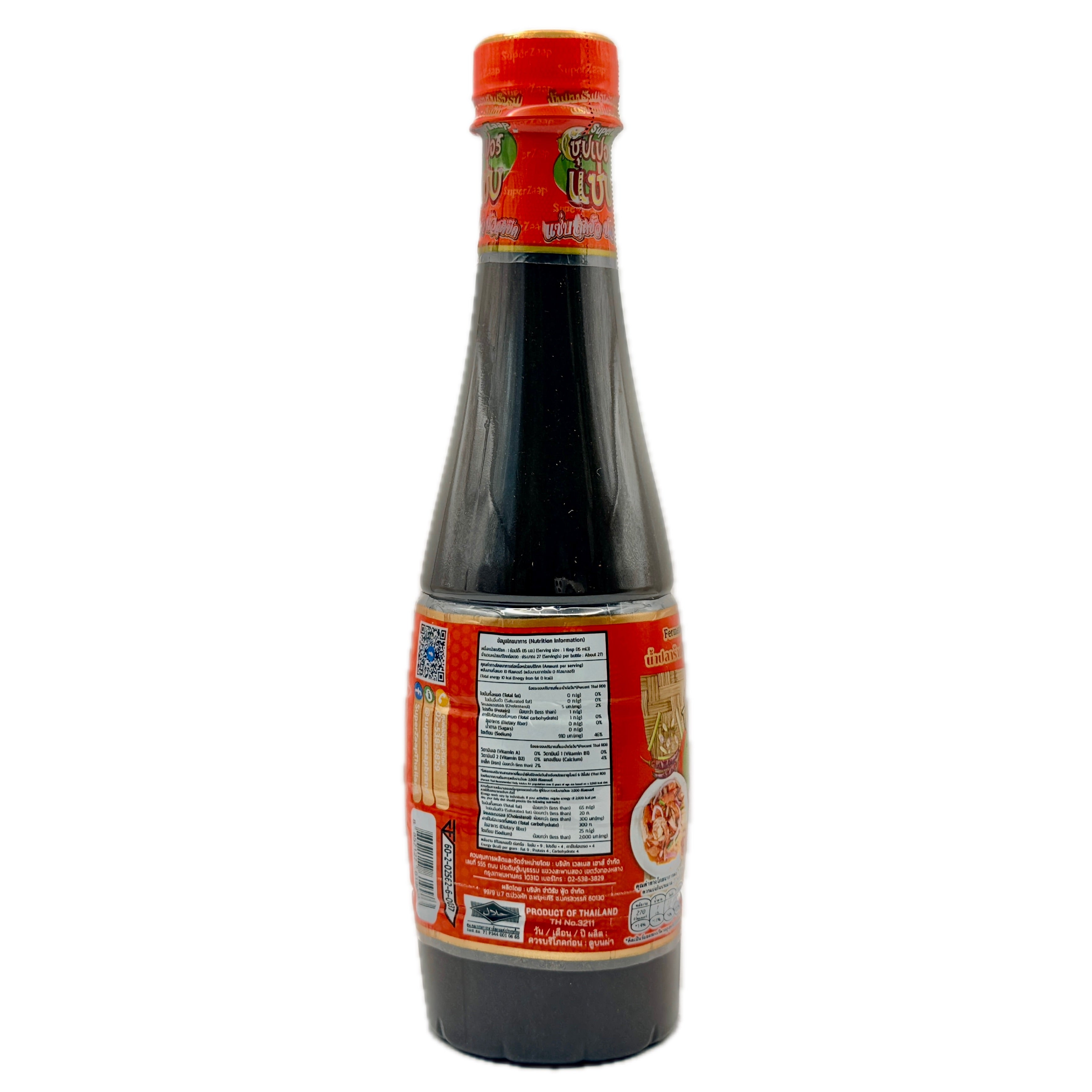 Super Zaap fermented fish sauce 400ml back label nutrition