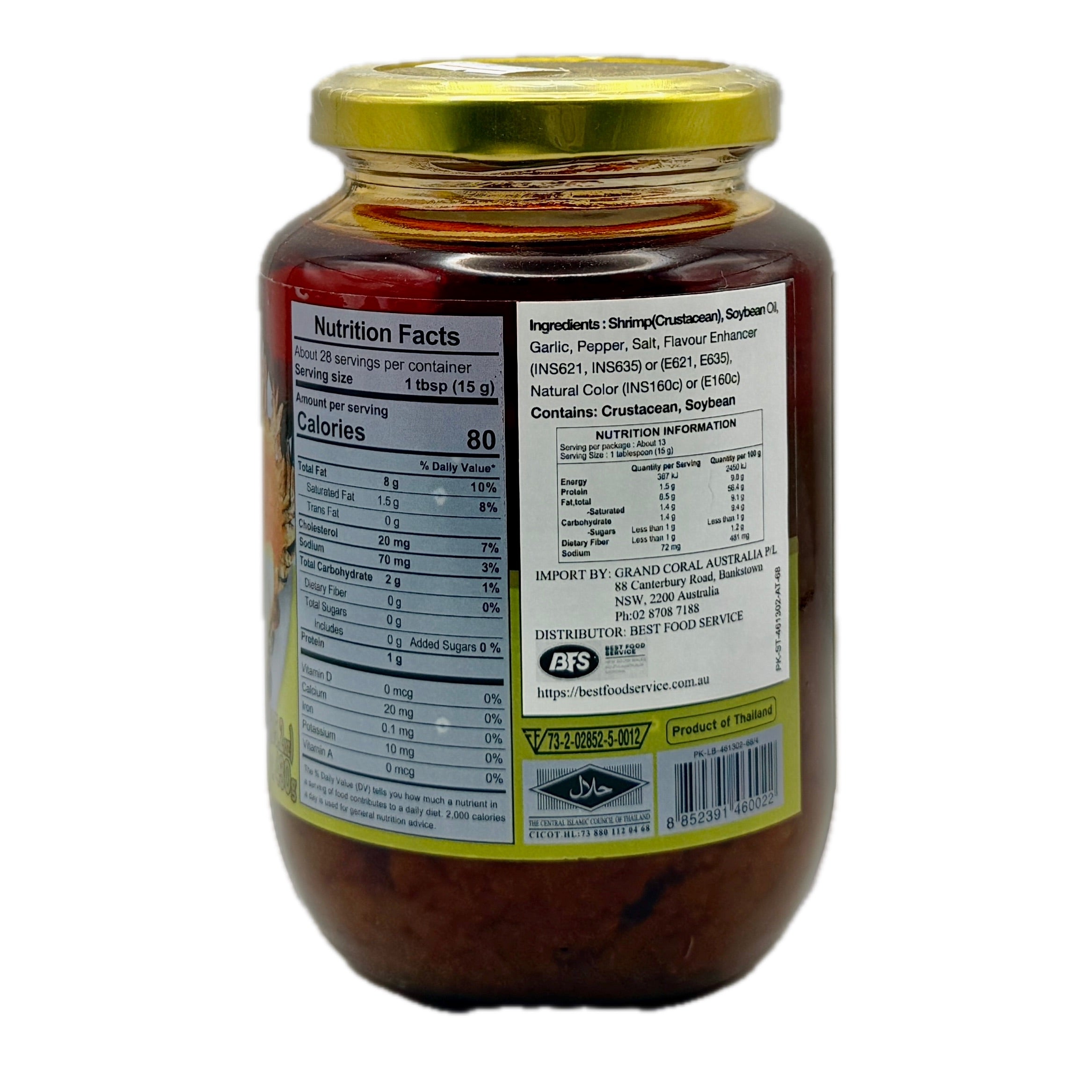 Taste Thai shrimp paste soybean oil 430g back label ingredients nutrition