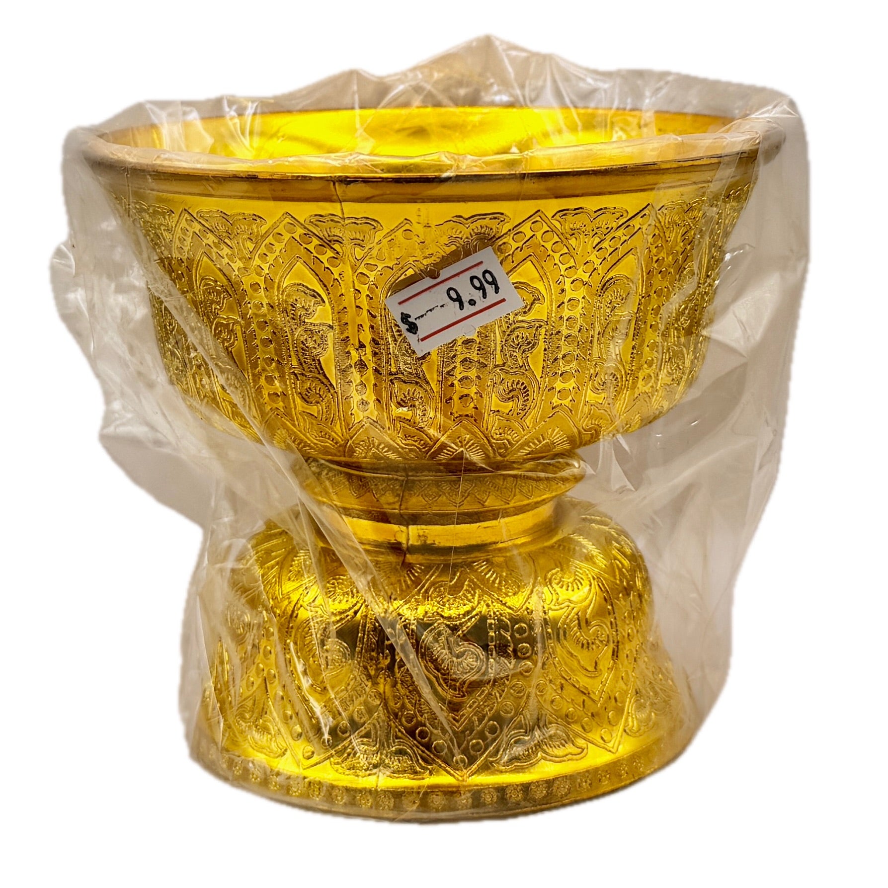 Thai Golden Pedestal Offering Bowl front on white background
