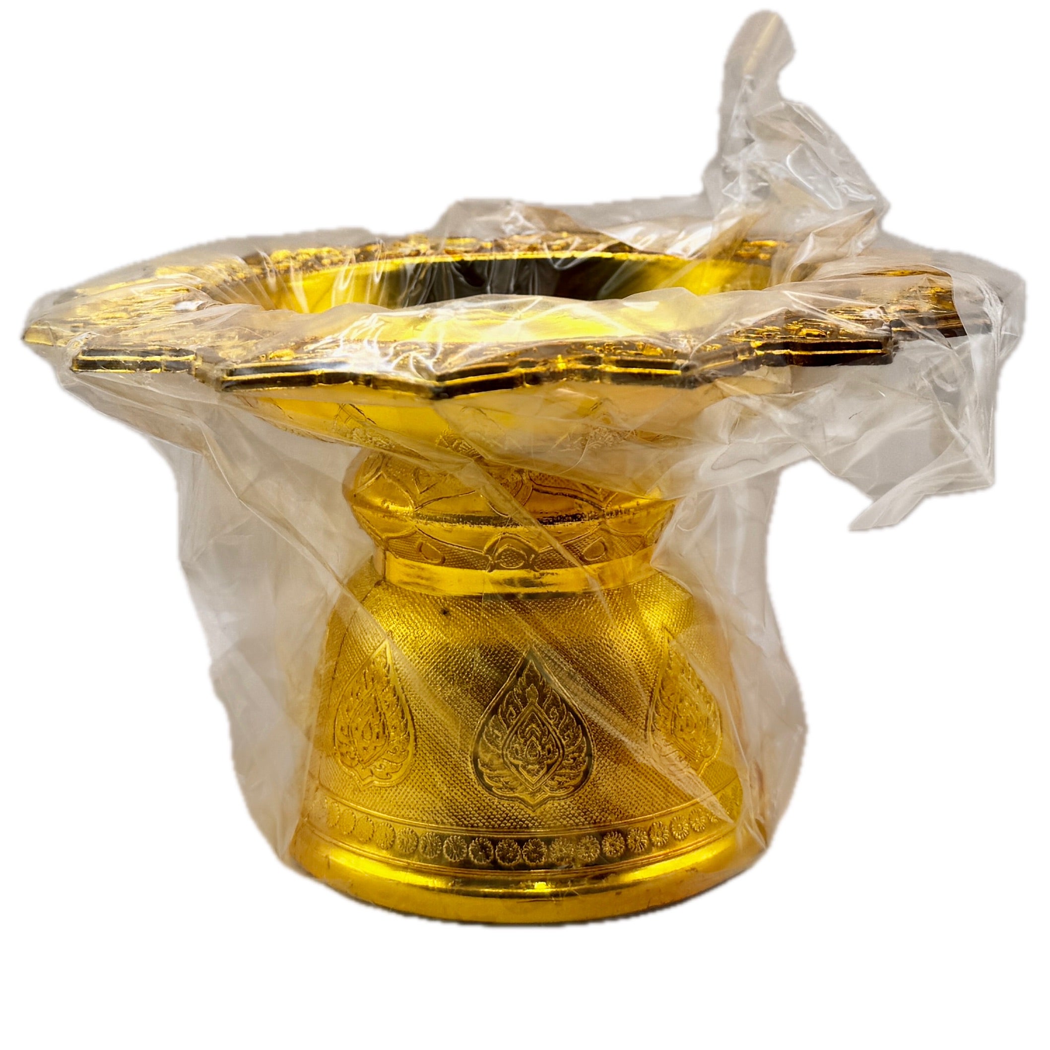 Thai Golden Ceremonial Pedestal Tray Kratong gold on white background