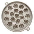 Cast aluminium Thai khanom krok flower mould pan with 18 cups on white background