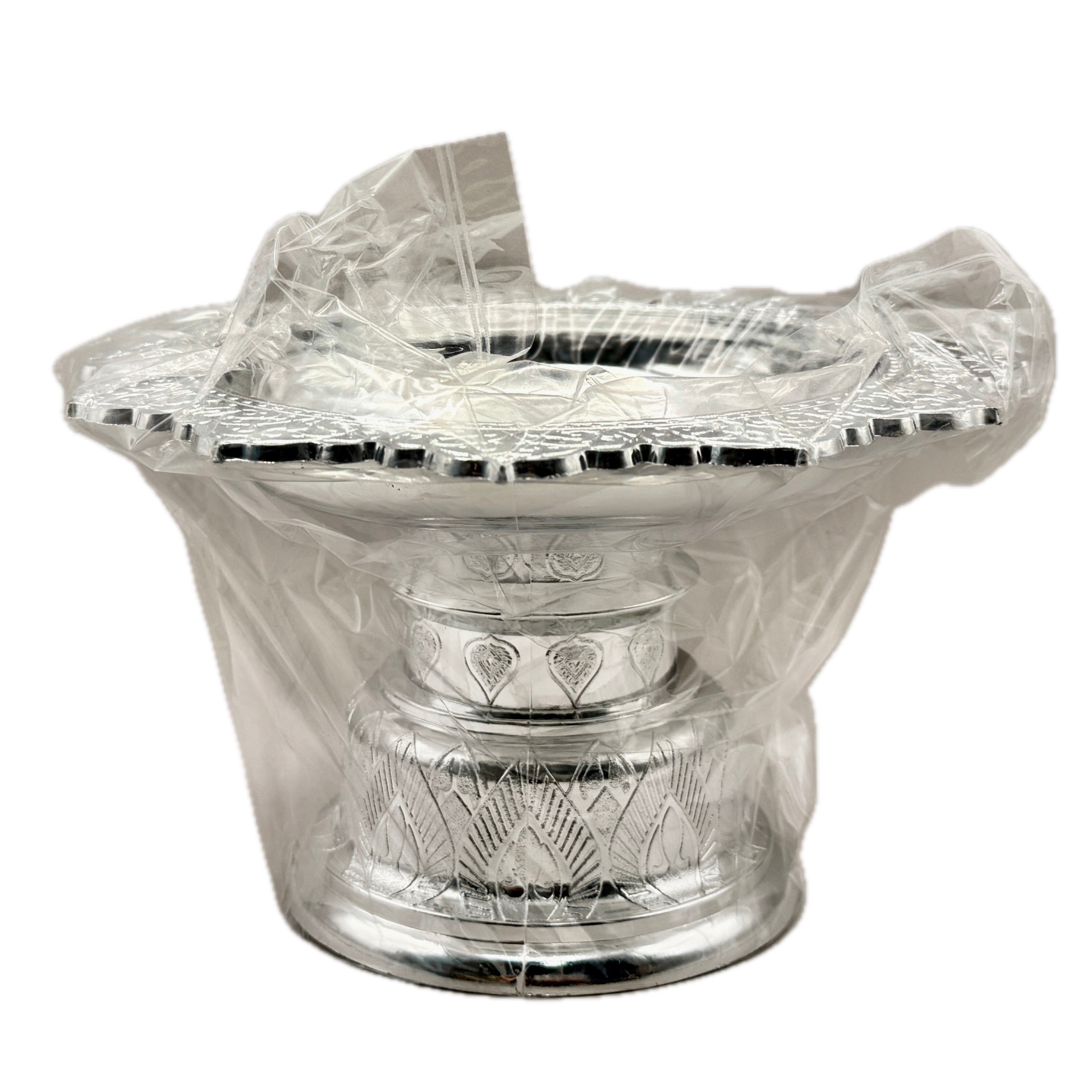 Thai Traditional Silver Ceremonial Pedestal Tray Kratong on white background