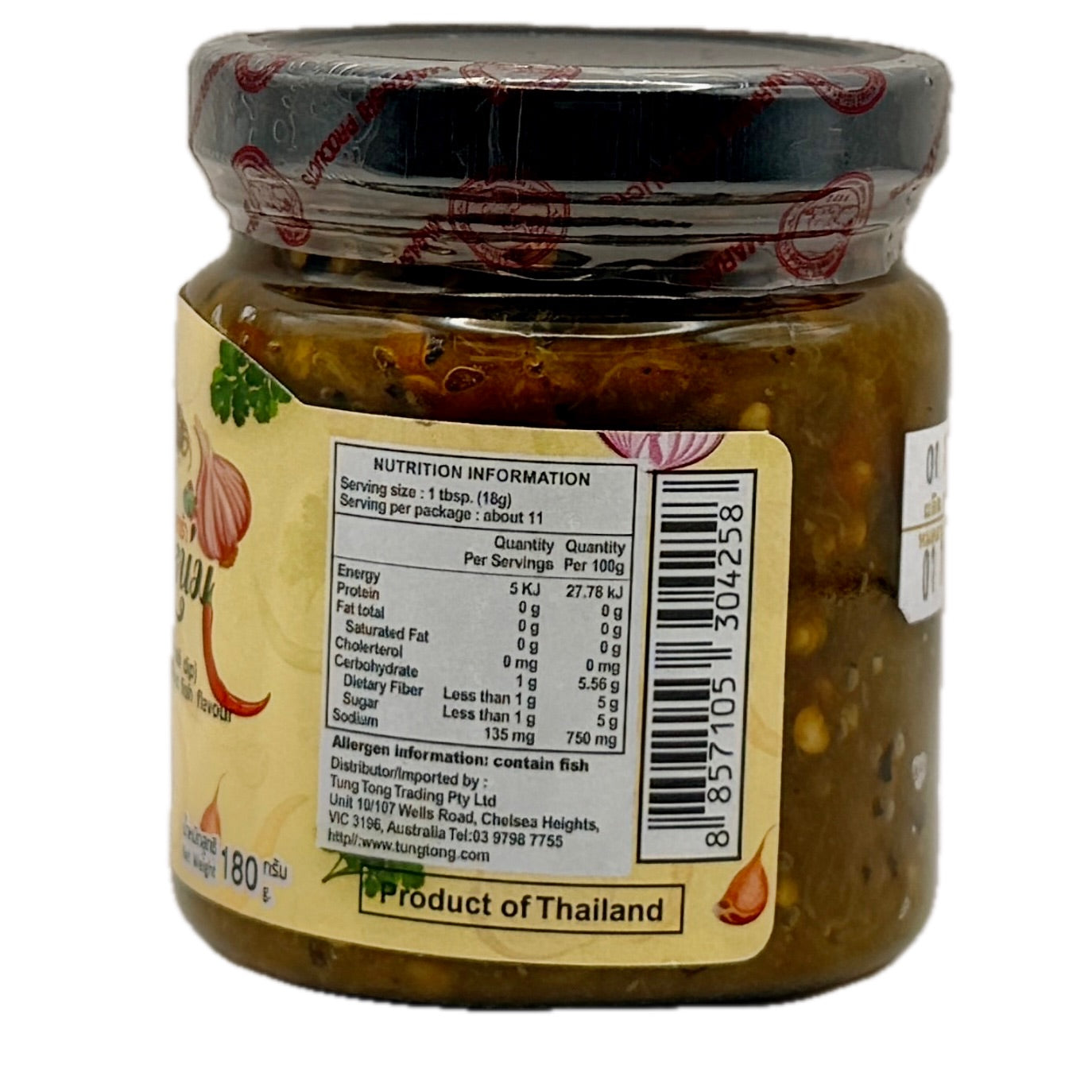 Tong's Namprik Num green chili dip nutrition information back label