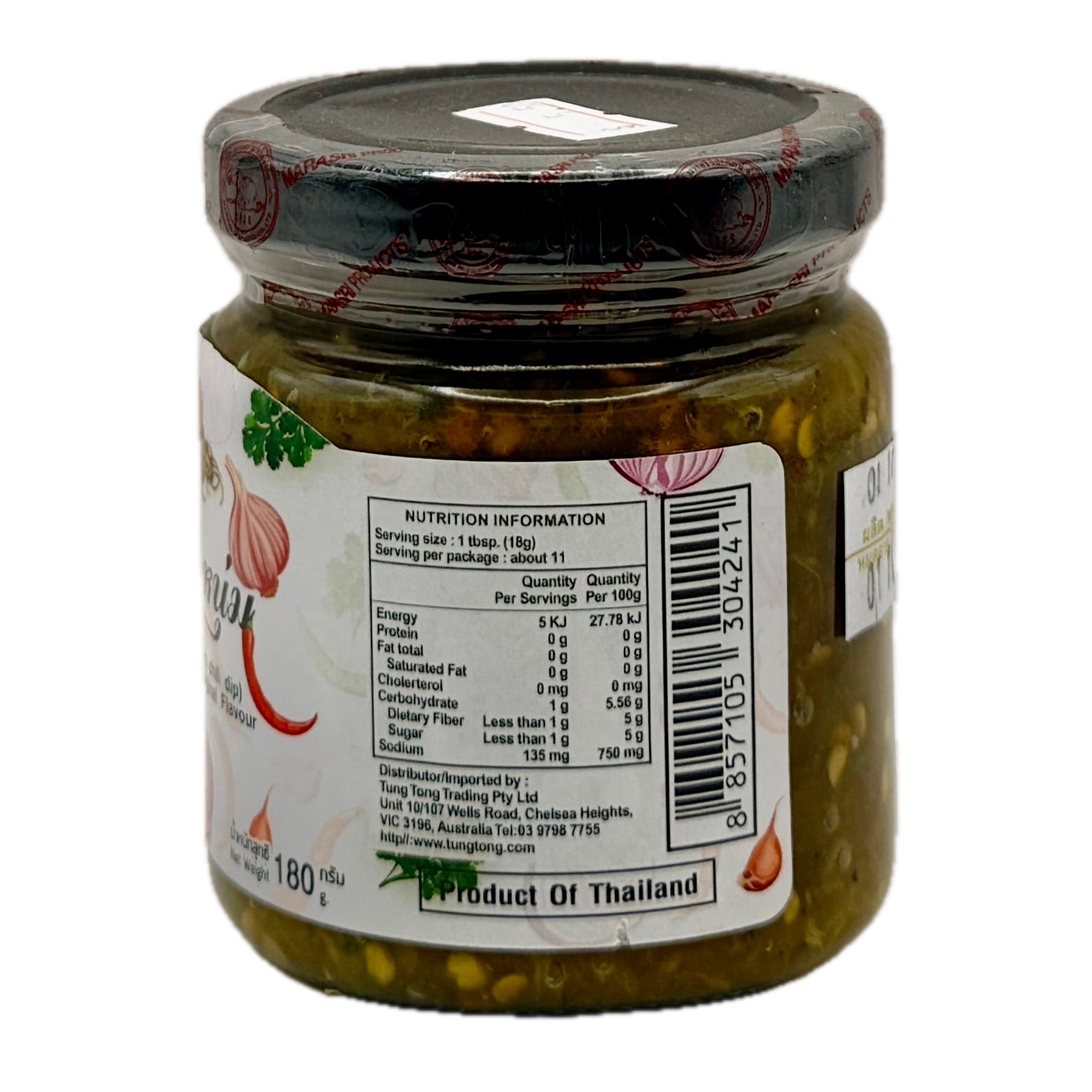 Tong's Namprik Num Green Chili Dip back label nutrition and ingredients