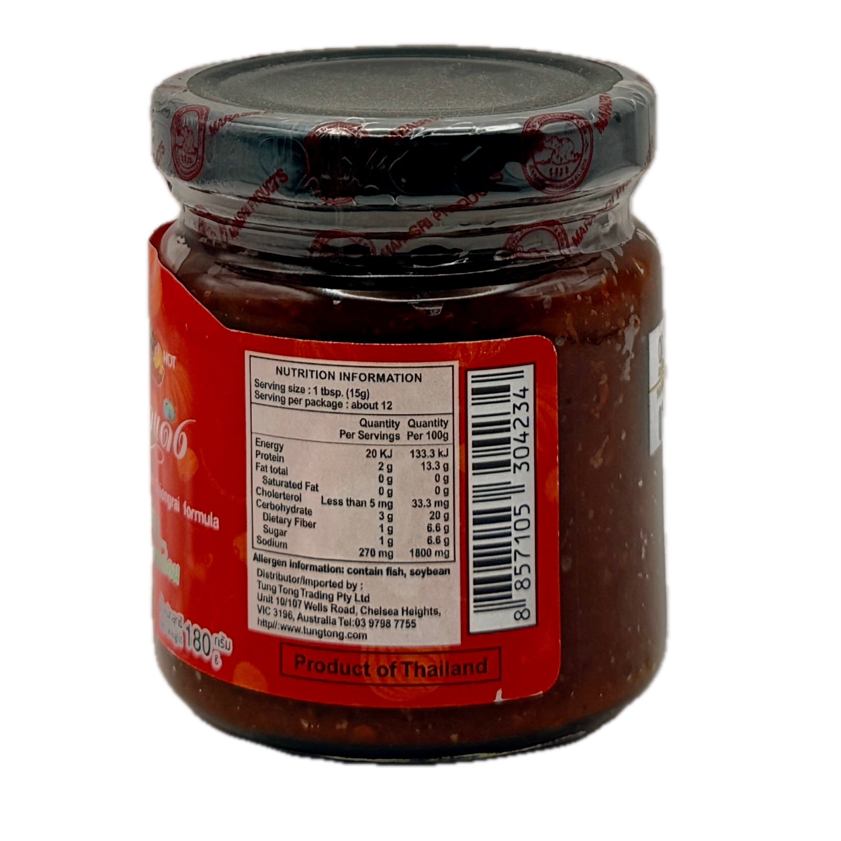 Tong's Namprik Tadang back label with nutrition and ingredients list