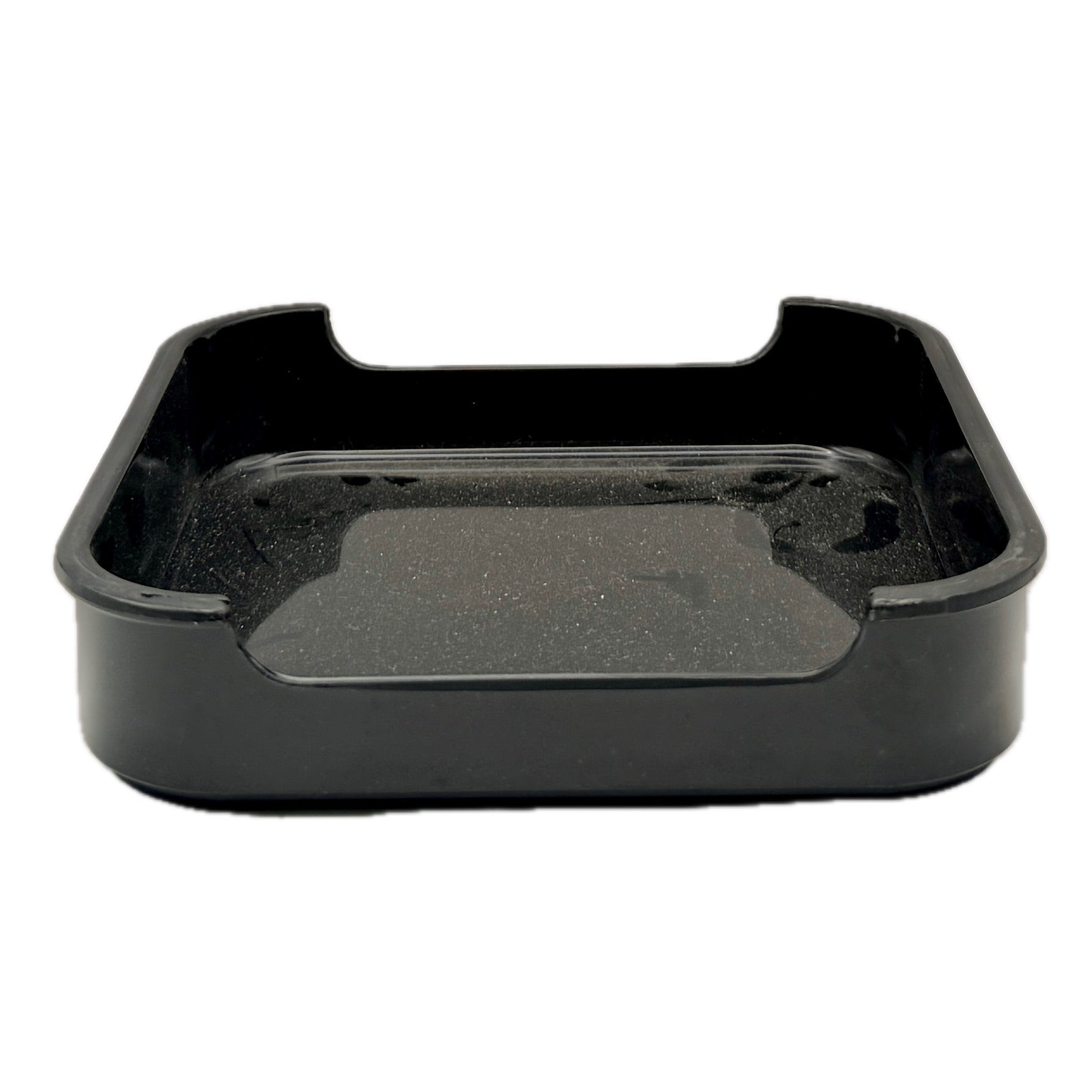 TOP Plasticware black square condiment tray 5.5 inch front on white background